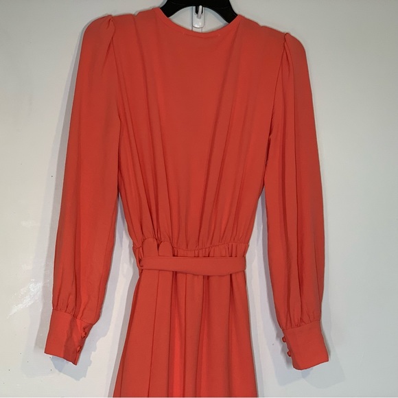 FRAICHE BY J Wrap Front Long Sleeve Dress in Coral - Picture 8 of 13